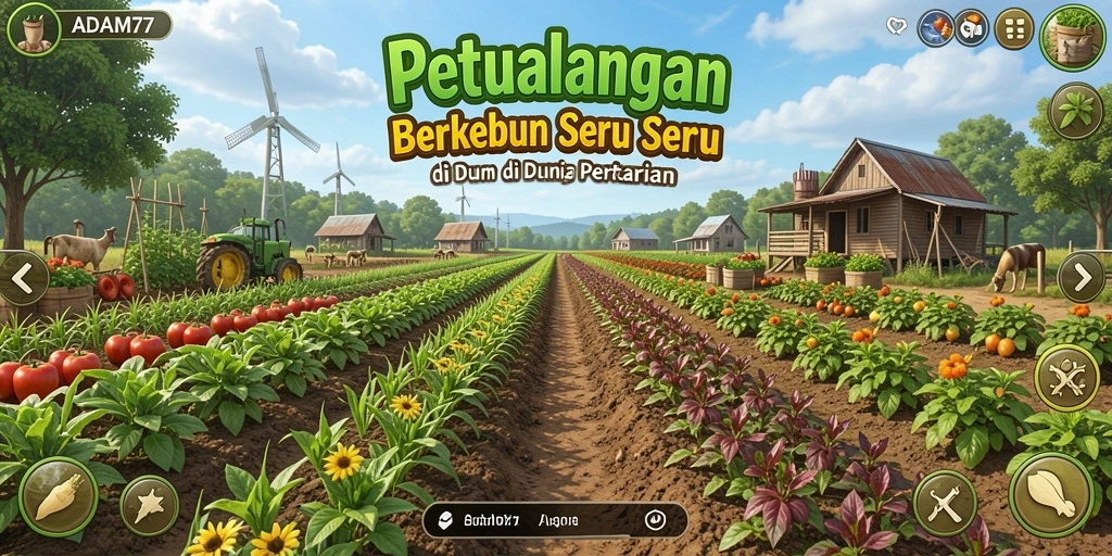 Screenshot gameplay ADAM77 menunjukkan suasana indah kebun pemain.