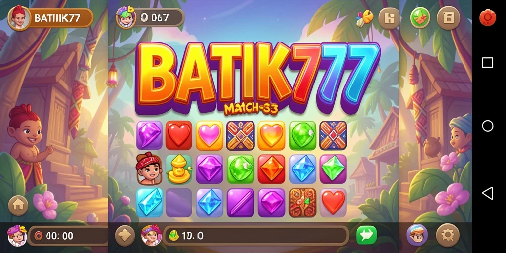 Tampilan gameplay seru BATIK77 dengan elemen Match-3 yang memukau.