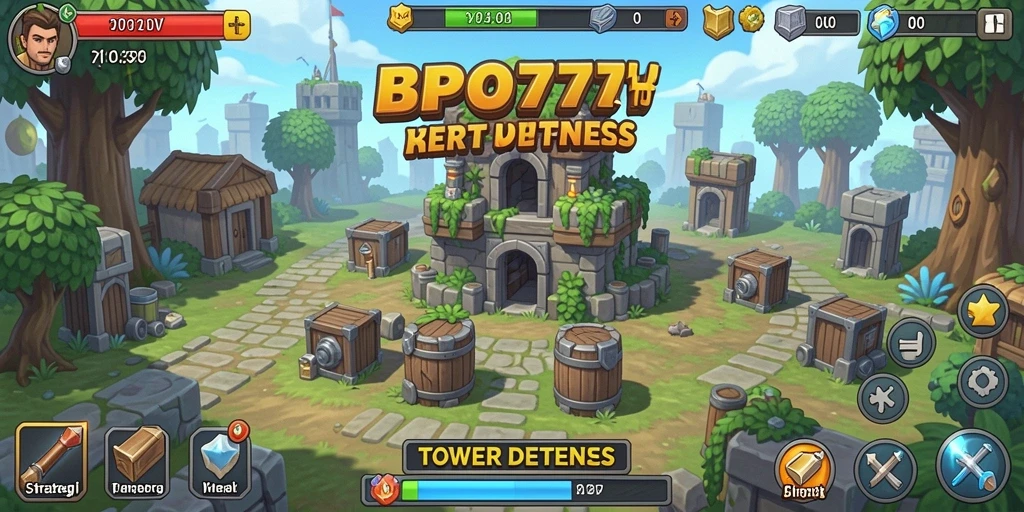 Tampilan gameplay seru BPO777 di Tower Defense.