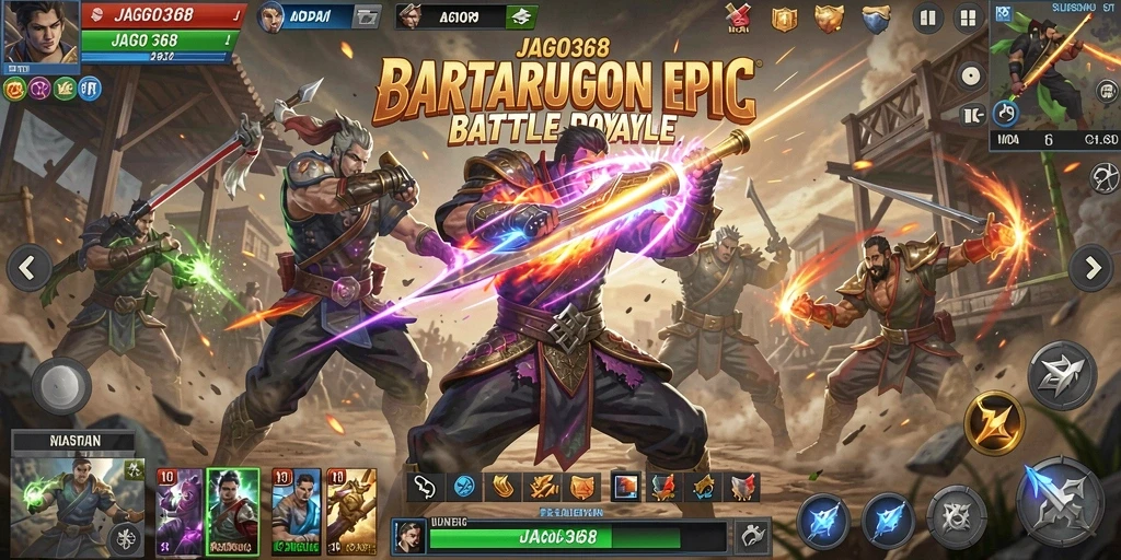 Screenshot JAGO368 menampilkan aksi pertempuran Battle Royale yang intens.