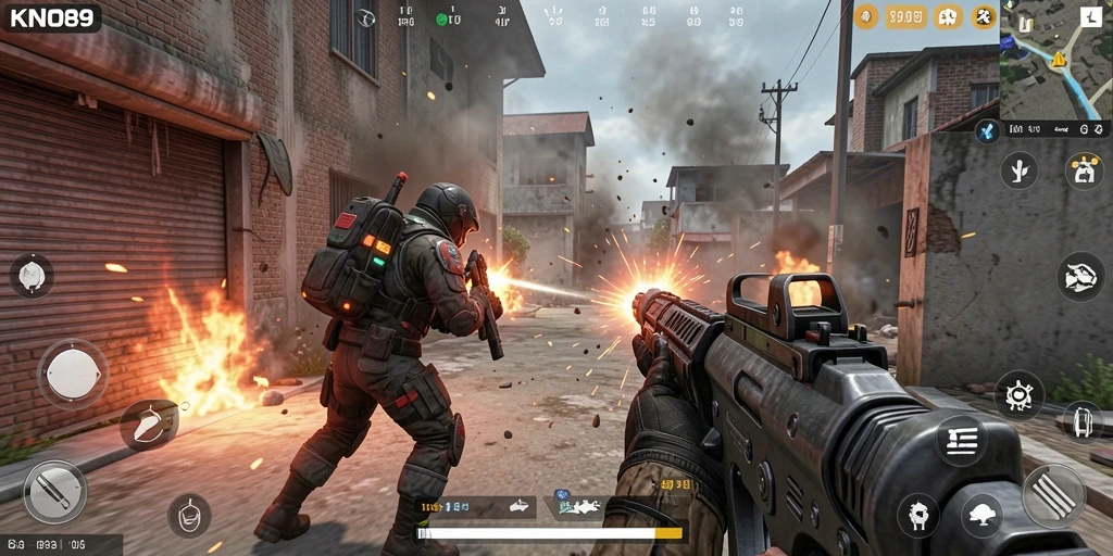 Tampilan gameplay seru KNO89 dengan aksi tembak-menembak.