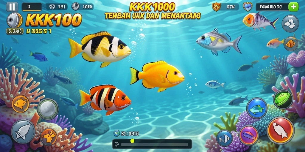 Tangkapan layar utama gameplay KPK100 menampilkan aksi menembak ikan yang seru.