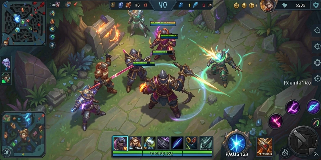 Screenshot gameplay PAUS123 menampilkan pertempuran seru antara karakter-karakter unik.