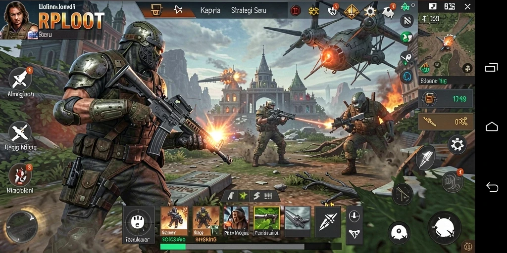 Tampilan gameplay yang menggambarkan pertarungan strategis dalam RPLOOT.