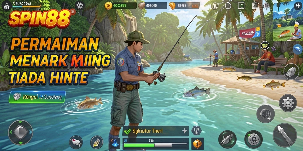 Gameplay SPIN88 yang menampilkan aksi memancing seru di laut.