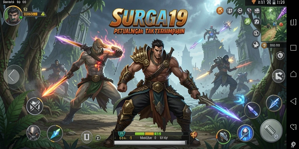 Screenshot utama SURGA19 menampilkan aksi seru dalam pertempuran mendebarkan.